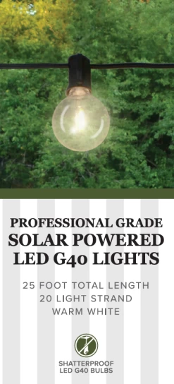Set Of 20 Professional Grade Solar Powered LED G40 Lights -Outdoor Garden Living BLSLRG4020WW