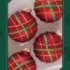Set Of 4 Diagonal Plaid Glitter Glass Ball Ornaments -Outdoor Garden Living CBK72802