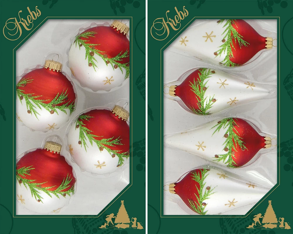 Set Of 4 Bi-Colored Glass Ornaments With Pine Branches And Stars 3 Set Of 4 Bi-Colored Glass Ornaments With Pine Branches And Stars