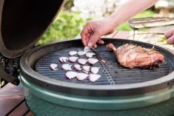 Big Green Egg Medium EGG Grill With Nest Option -Outdoor Garden Living EGG with Onions and Rosemary Chicken