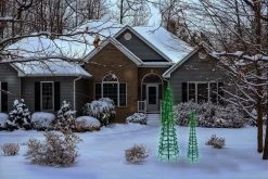 Set Of 2 Wire Cone Trees With Green Twinkling LED Lights -Outdoor Garden Living Green Cone 3