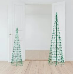 Set Of 2 Wire Cone Trees With Green Twinkling LED Lights -Outdoor Garden Living Green Cone 6