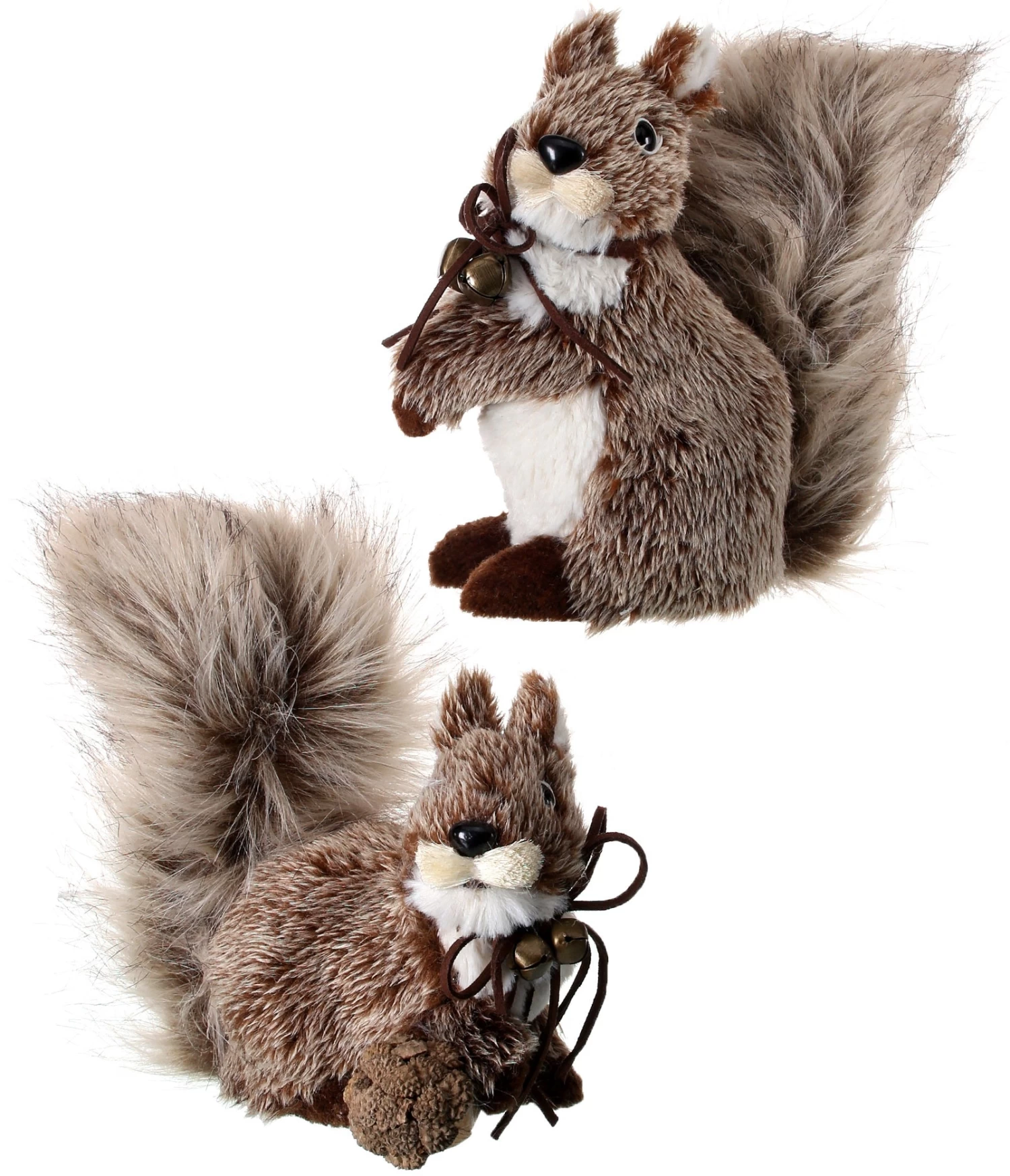 7" Furry Squirrel With Leather Bow & Bell Ornament 3 7" Furry Squirrel With Leather Bow & Bell Ornament