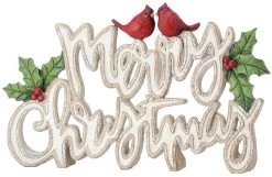 12" Resin Holly Merry Christmas Table Piece