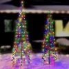 Set Of 2 Wire Cone Trees With Multi-Colored Twinkling LED Lights -Outdoor Garden Living Multi Cone 2