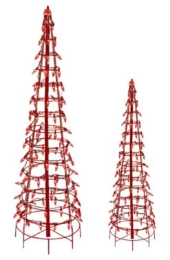 Set Of 2 Wire Cone Trees With Red Twinkling LED Lights