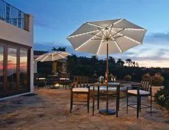 9' Starlux Collar Tilt Market Umbrella In A Bronze Frame With A Champagne Canopy -Outdoor Garden Living Starlux Champagne