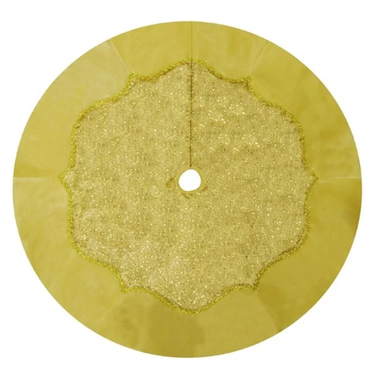 48" Glittery Gold Satin Christmas Tree Skirt With Sequins And Velvet Border 4 48" Glittery Gold Satin Christmas Tree Skirt With Sequins And Velvet Border - Image 2