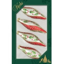Set Of 4 Chiffon Red Stripe, Green Holly Leaves And Gold Glitter Glass Christmas Ornaments -Outdoor Garden Living bbfed3f18c993445ffe5c9dbd9a66bb4