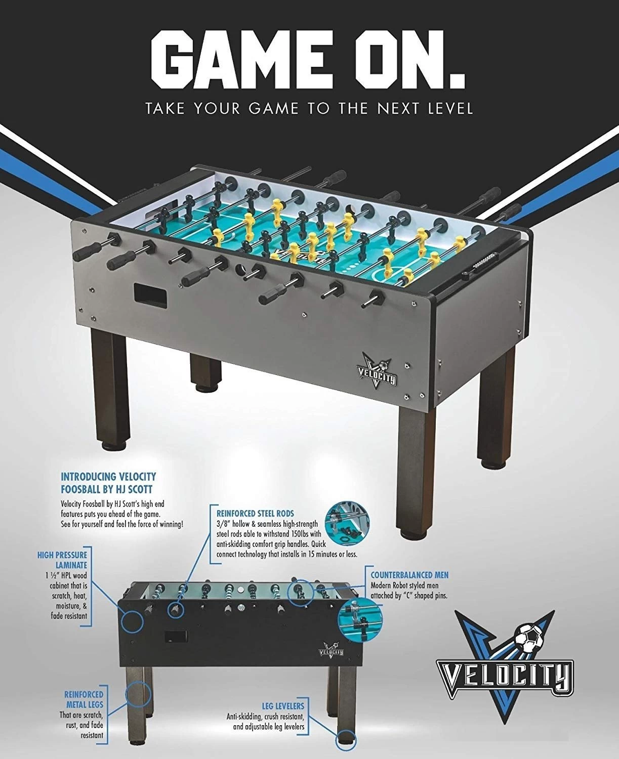 56" HJ Scott® Velocity Foosball Table 11 56" HJ Scott® Velocity Foosball Table - Image 9