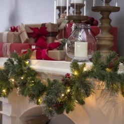 9' Classic Spruce Pre-Lit Garland With Frosted Tips, Berries And Pine Cones -Outdoor Garden Living cfb9964632656fc80283907baff4d0db