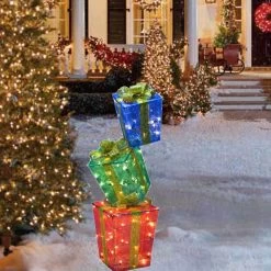 50" Lighted Shimmering Snowflake Stacked Gift Boxes Outdoor Decoration 10 50" Lighted Shimmering Snowflake Stacked Gift Boxes Outdoor Decoration -Outdoor Garden Living christmas 50 lighted glittering stacking gift box sculptures 1