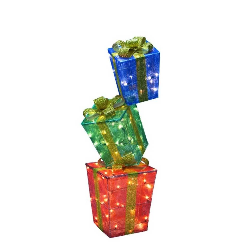 50" Lighted Shimmering Snowflake Stacked Gift Boxes Outdoor Decoration 5 50" Lighted Shimmering Snowflake Stacked Gift Boxes Outdoor Decoration - Image 3