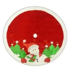 48" Red Velvet Metallic Embroidered Snowman Christmas Tree Skirt With Faux Fur Border -Outdoor Garden Living e2aa59e554fcb407cf42e2a9b326b044