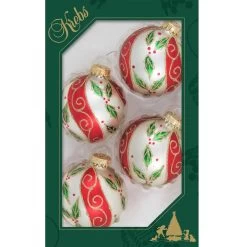 Set Of 4 Chiffon Red Stripe, Green Holly Leaves And Gold Glitter Glass Christmas Ornaments -Outdoor Garden Living e4db2f27b64651075a08a770c722a4ba