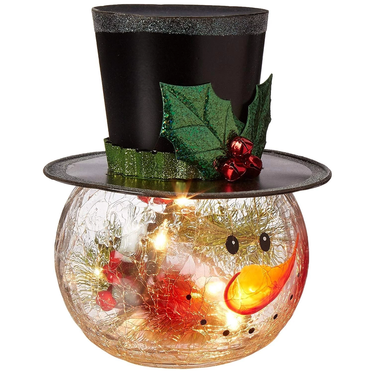 8" Electric Lighted Crackle Glass Snowman 4 8" Electric Lighted Crackle Glass Snowman - Image 2