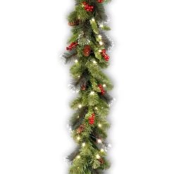 9' Classic Spruce Pre-Lit Garland With Frosted Tips, Berries And Pine Cones -Outdoor Garden Living f7b1305eb8fc0d46e1ff70fb33e1722c